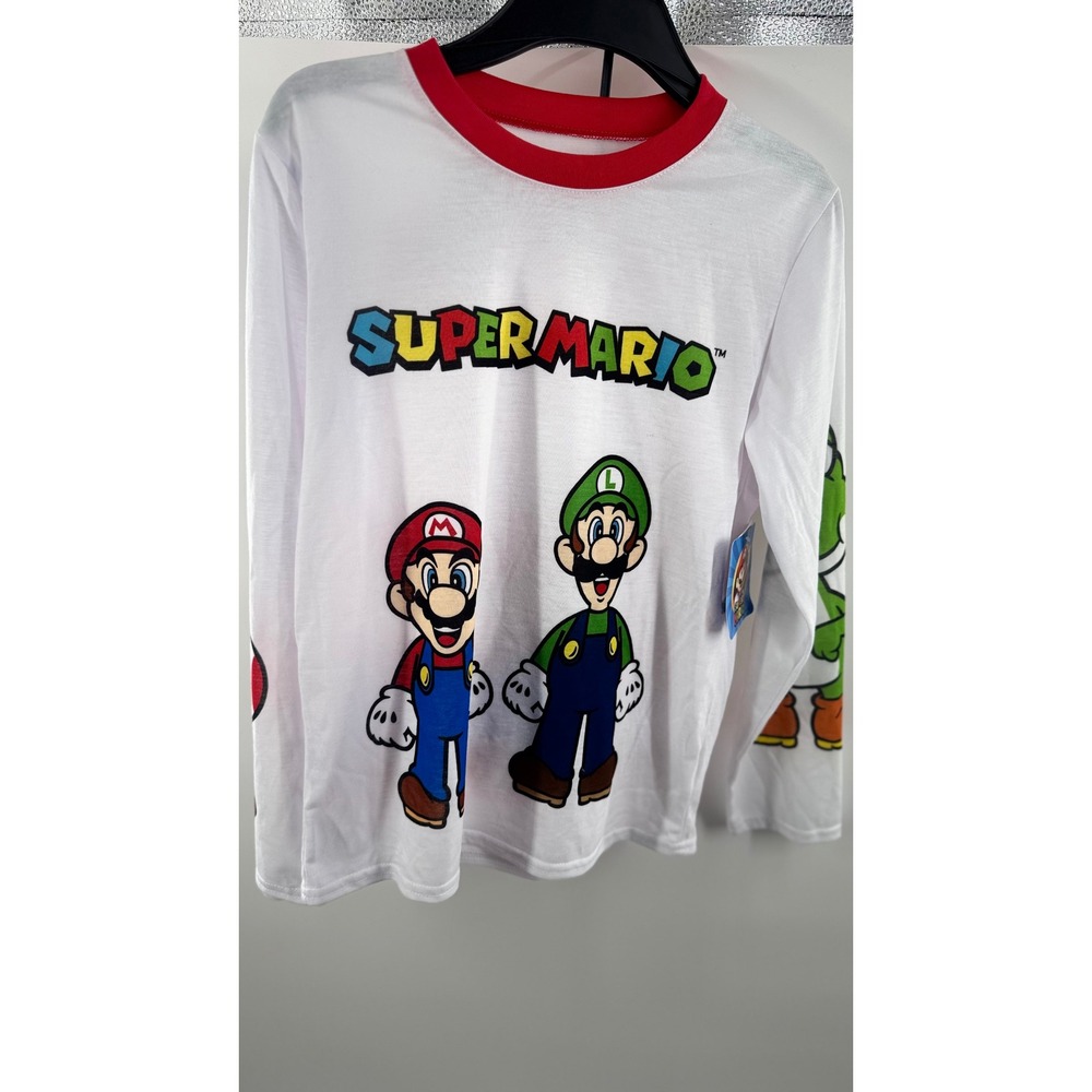 Nintendo Super Mario Pajamas Boys L 10/12 White Red Mario Luigi Yoshi Toad Set